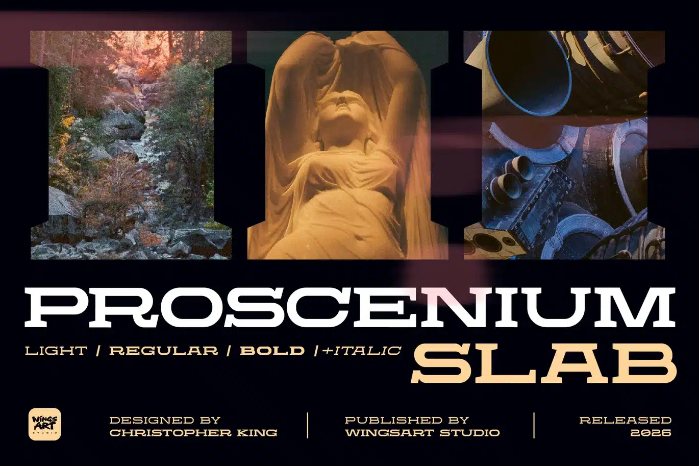 Proscenium Slab – An Ultra-Wide Title Font font preview